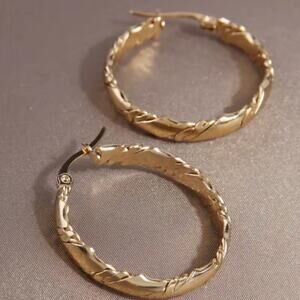 18K Gold Plated Hoop Earrings Layered Swirl Vtg Women's Fashion Birthday Gift